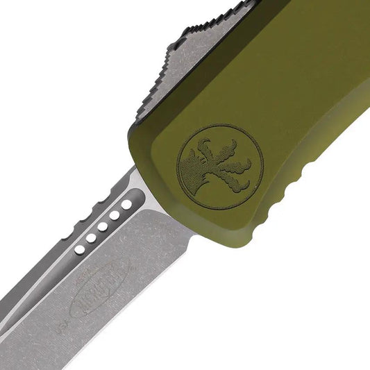 Microtech Hera II Auto OTF Knife Recurve M390 Blade OD Green Aluminum Handle Glass Breaker For EDC Enthusiasts by Microtech