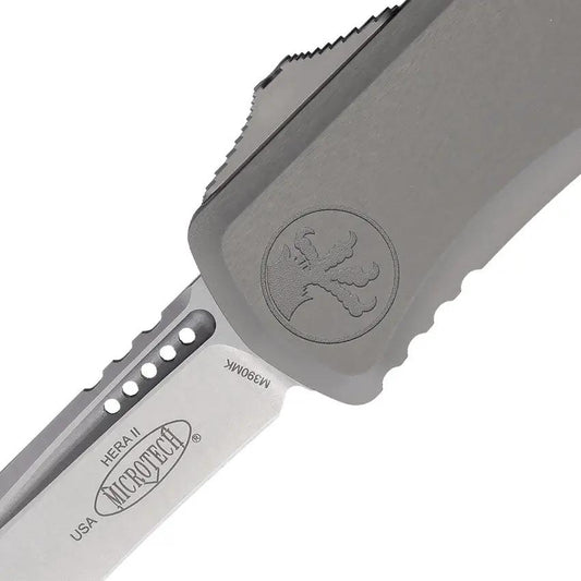 Microtech Auto Hera II OTF Knife Recurve 4 Inch Blade Stonewash Aluminum Handle Tactical Pro by Microtech
