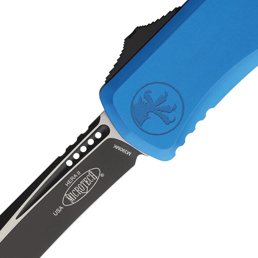 Microtech OTF Knife Hera II Auto Premium Recurve Blue Aluminum Handle Glass Breaker For EDC Enthusiasts by Microtech