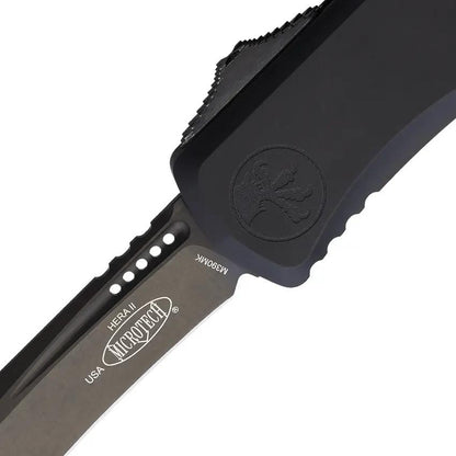 Microtech Hera II OTF Automatic Knife With DLC Recurve Blade Black Aluminum Handle Glass Breaker For EDC Enthusiasts by Microtech