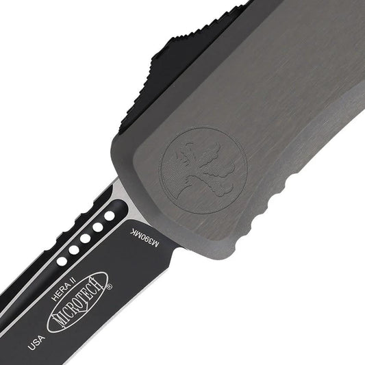 Microtech Auto Hera II OTF Recurve Knife 1705 1NC Premium M390 Blade Gray Aluminum EDC by Microtech
