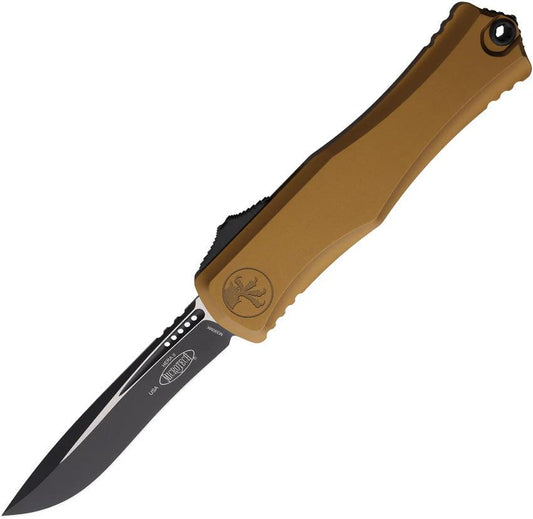 Microtech Auto Hera II OTF Knife Recurve Tan Aluminum Handle Glass Breaker For EDC Enthusiasts by Microtech