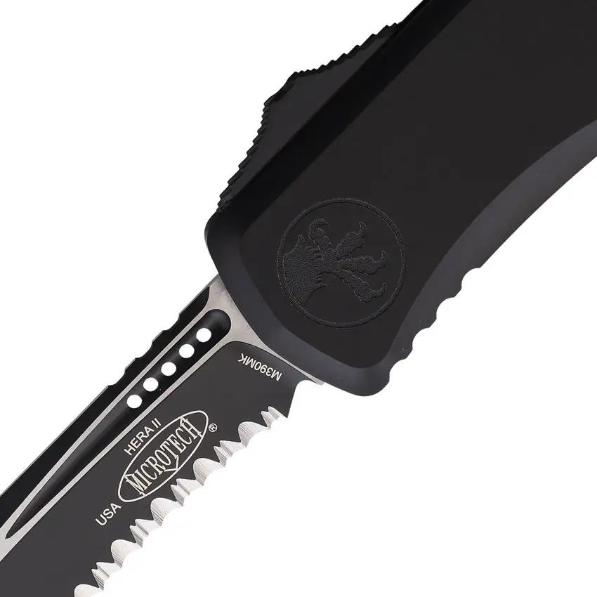Microtech Hera II OTF Knife With Recurve Blade Glass Breaker Black Aluminum Handle For Tactical EDC by Microtech