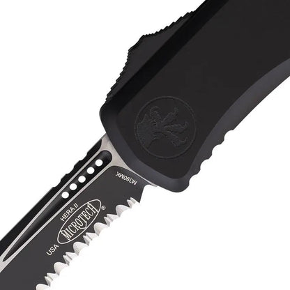 Microtech Hera II OTF Knife With Recurve Blade Glass Breaker Black Aluminum Handle For Tactical EDC by Microtech