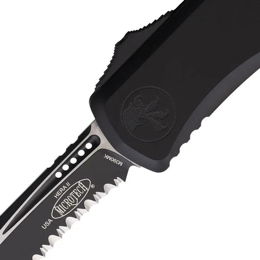 Microtech Hera II OTF Knife With Recurve Blade Glass Breaker Black Aluminum Handle For Tactical EDC by Microtech