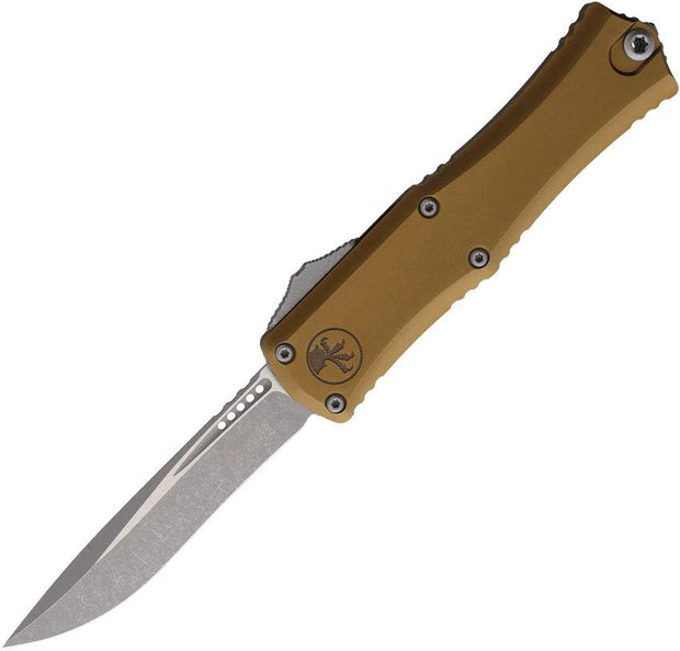 Microtech Hera II Mini Auto OTF Knife with Recurve M390MK Blade Apocalyptic Finish Tan Aluminum Handle Tactical EDC by Microtech