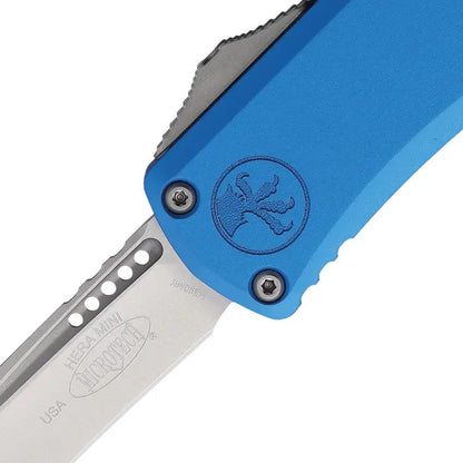 Microtech Hera II Mini OTF Auto Knife With Recurve M390 Blade Blue Aluminum Handle For EDC Enthusiasts by Microtech