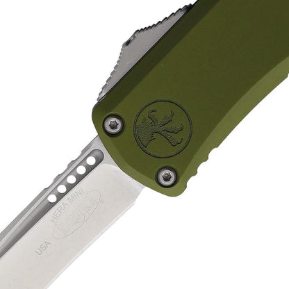 Microtech Hera II Mini OTF Automatic Knife For EDC Enthusiasts With Recurve M390 Blade OD Green Aluminum by Microtech