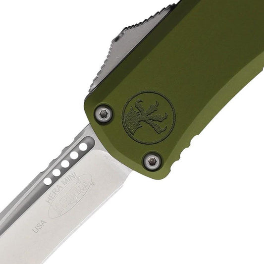 Microtech Hera II Mini OTF Automatic Knife For EDC Enthusiasts With Recurve M390 Blade OD Green Aluminum by Microtech