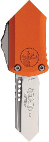Microtech Auto Hera II Mini OTF Knife Recurve 3in M390 Glass Breaker Orange Aluminum Handle For EDC Enthusiasts by Microtech