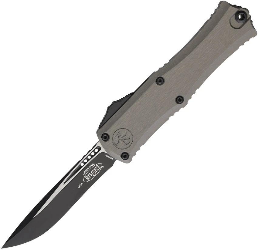 Microtech Auto Hera II Mini OTF Recurve Knife M390 Gray Aluminum Handle For Tactical EDC Enthusiasts by Microtech