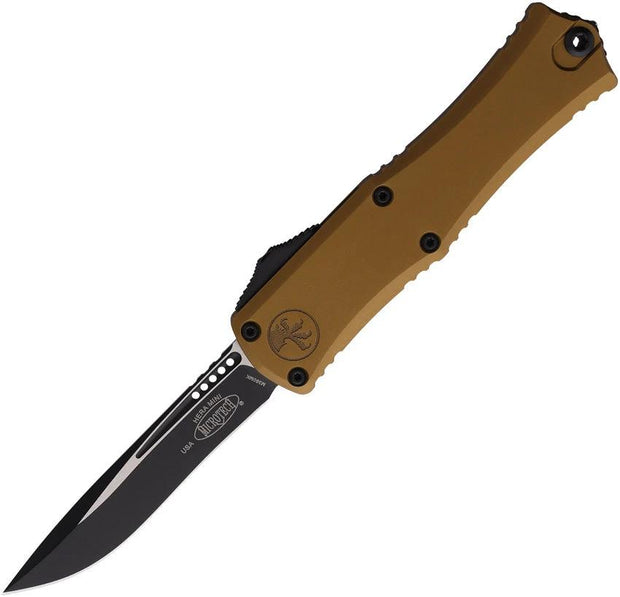 Microtech Hera II Mini OTF Knife Automatic Recurve Blade 3in M390MK Tan Aluminum For EDC Enthusiasts by Microtech