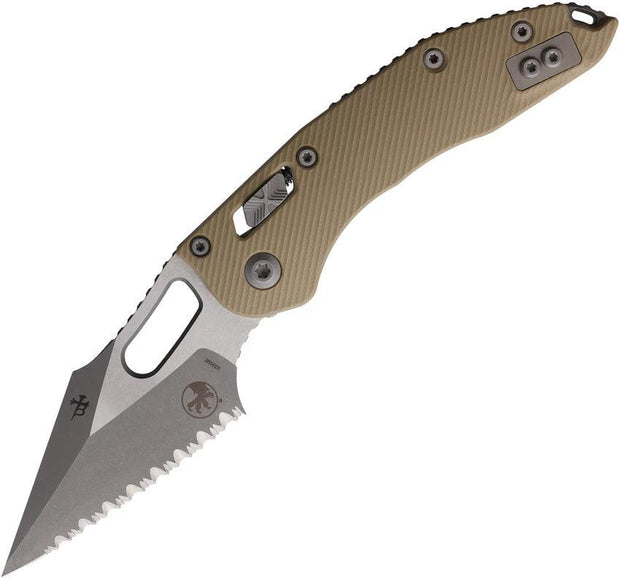 Microtech Stitch S E Ram Lok AP FS Tan Folding Knife With 3.75in Serrated Bohler M390MK Blade For EDC Enthusiasts by Microtech