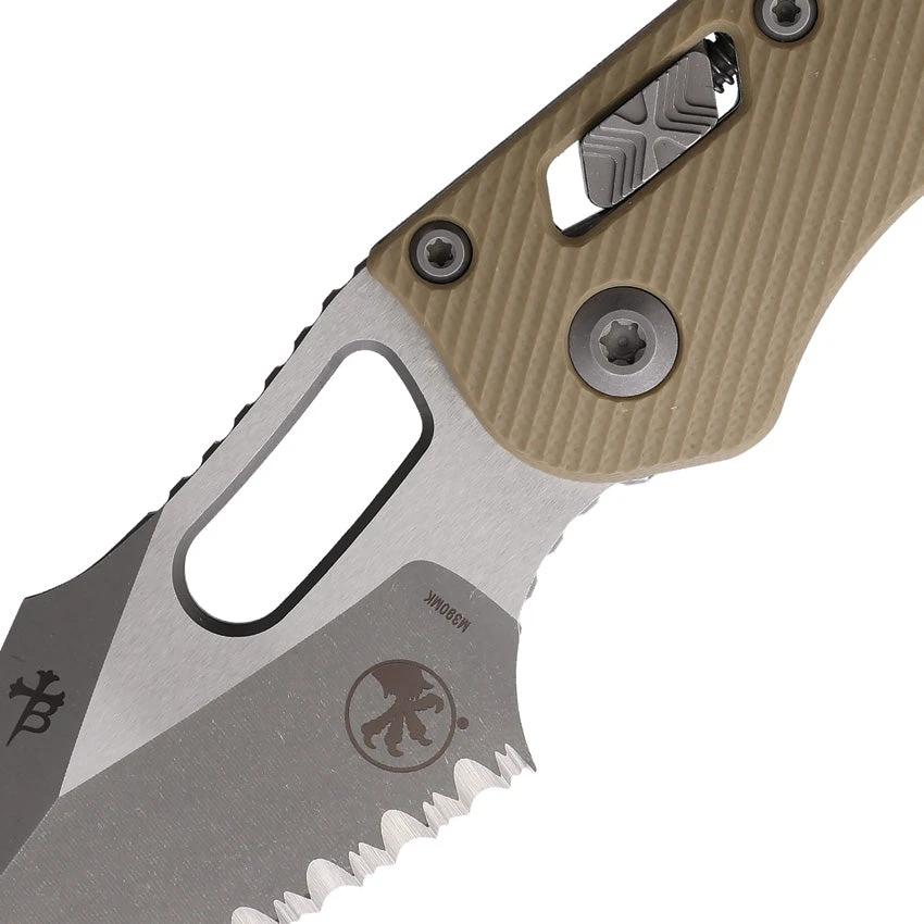 Microtech Stitch S E Ram Lok AP FS Tan Folding Knife With 3.75in Serrated Bohler M390MK Blade For EDC Enthusiasts by Microtech
