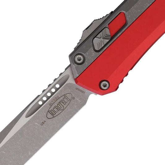 Microtech Auto Glykon OTF Knife For Tactical Enthusiasts With Auto Opening Apocalyptic Red Aluminum Handle 18510APRD by Microtech