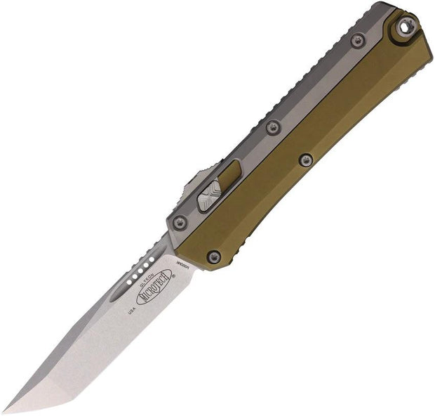 Microtech Glykon Auto OTF Knife 4-Inch Blade Stonewash M390MK OD Aluminum Safety EDC Tactical by Microtech