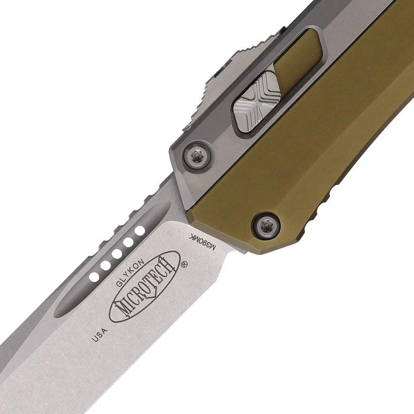 Microtech Glykon Auto OTF Knife 4-Inch Blade Stonewash M390MK OD Aluminum Safety EDC Tactical by Microtech