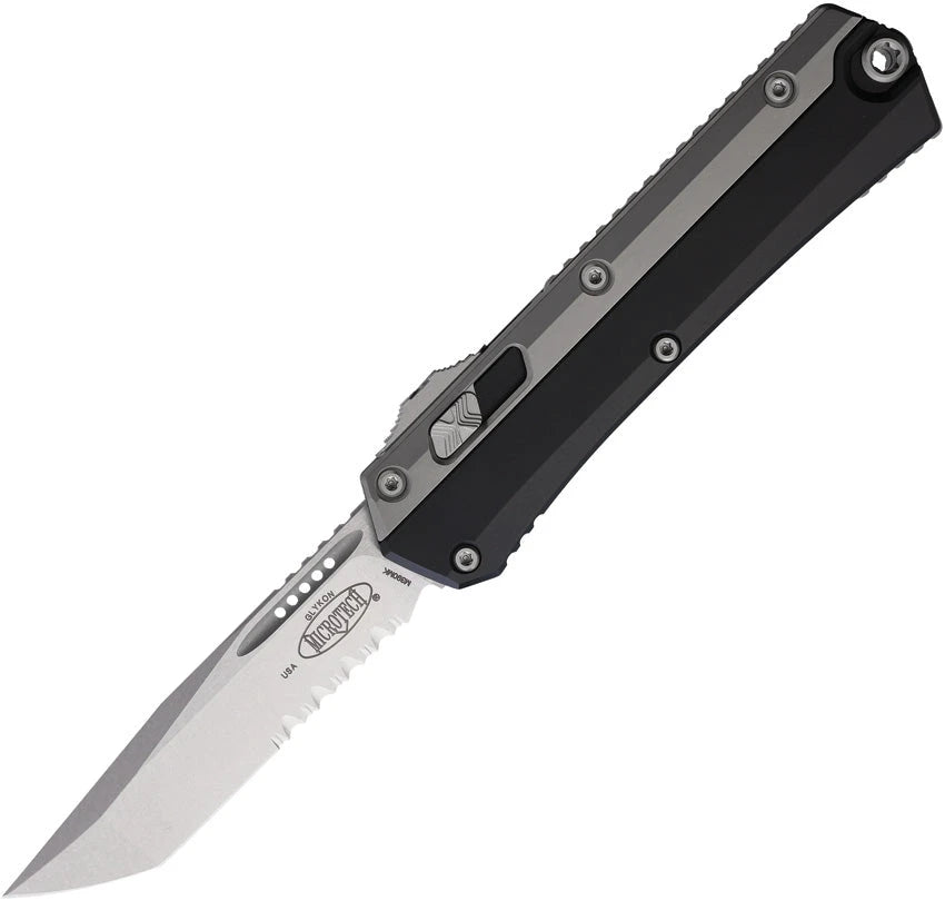 Microtech Auto Glykon OTF Knife Automatic EDC Enthusiasts 4 Inch Serrated Stonewashed Tanto Blade With Aluminum Handle by Microtech