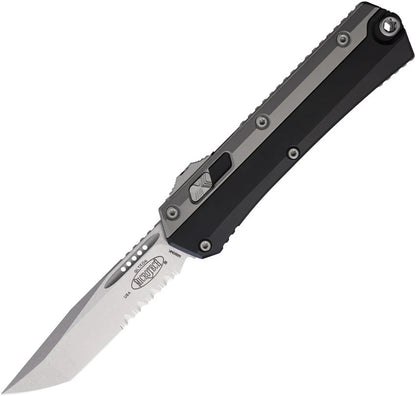 Microtech Auto Glykon OTF Knife Automatic EDC Enthusiasts 4 Inch Serrated Stonewashed Tanto Blade With Aluminum Handle by Microtech