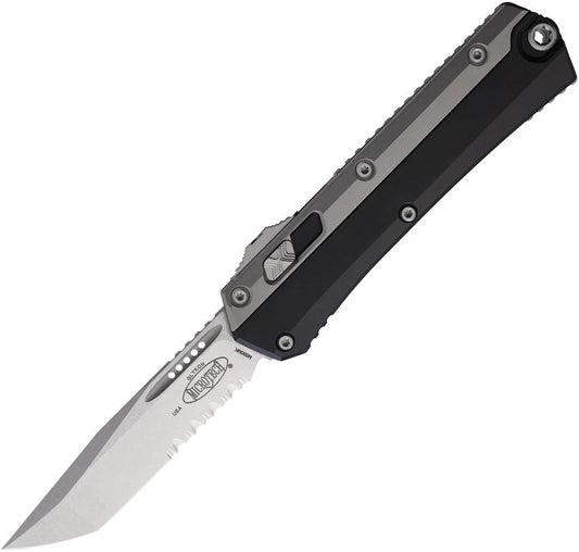 Microtech Auto Glykon OTF Knife Automatic EDC Enthusiasts 4 Inch Serrated Stonewashed Tanto Blade With Aluminum Handle by Microtech