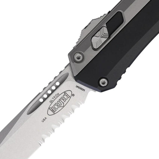 Microtech Auto Glykon OTF Knife Automatic EDC Enthusiasts 4 Inch Serrated Stonewashed Tanto Blade With Aluminum Handle by Microtech