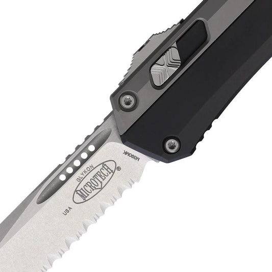 Microtech Auto Glykon OTF Knife Elite EDC With Manual Safety And 4 Inch Blade Stonewash Aluminum Handle by Microtech