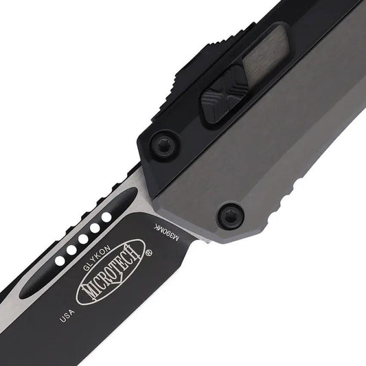 Microtech Glykon Auto OTF Knife For EDC Enthusiasts, Two Tone Steel Tanto Blade, Aluminum Handle, Nickel Boron Internals by Microtech