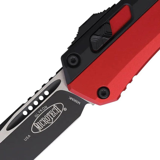 Microtech Auto Glykon OTF Knife Two Tone Tanto Blade Red Black Aluminum Handle For Tactical EDC Fans by Microtech