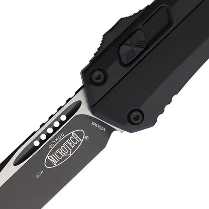 Microtech Glykon Auto OTF Knife With Black Aluminum Handle And Premium Two Tone Tanto Blade For EDC Enthusiasts by Microtech