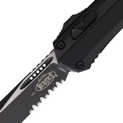 Microtech Auto Glykon OTF Knife Automatic Opening 4 Inch Serrated Tanto Black Aluminum For Tactical Collectors by Microtech