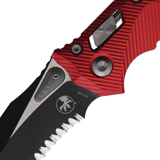 Microtech Amphibian Ram Lok Red EDC Knife With M390MK Blade Partially Serrated Two Tone Finish by Microtech
