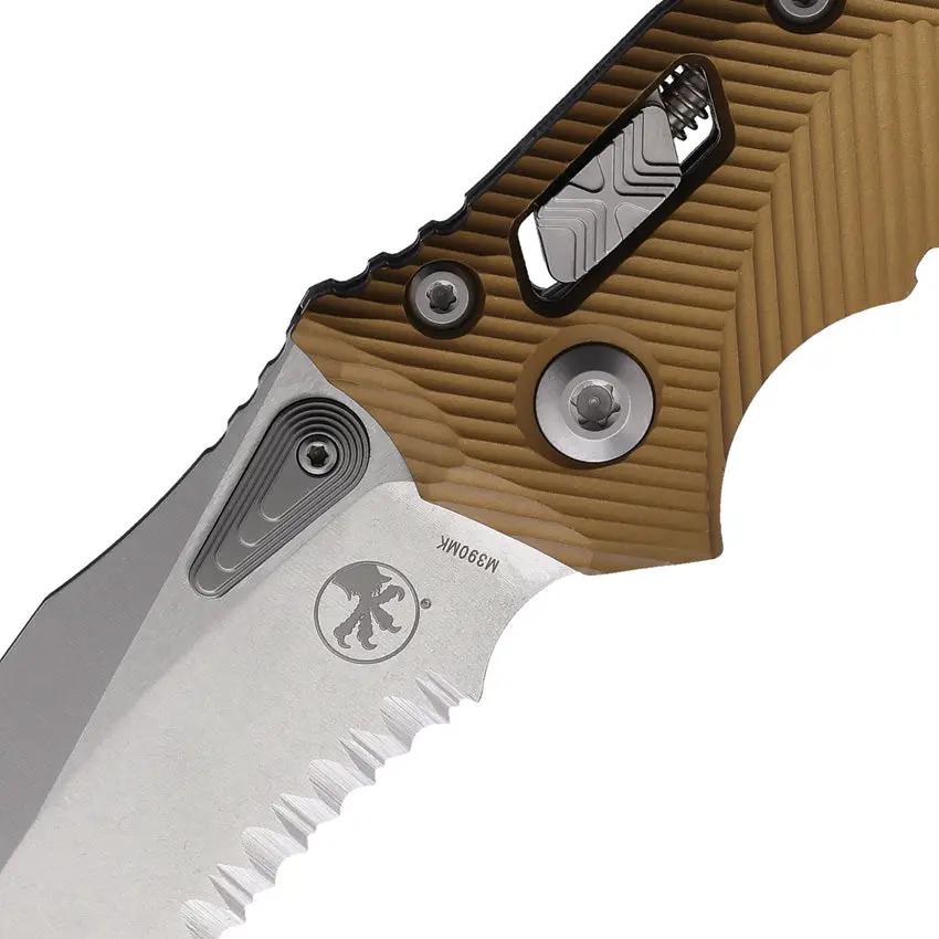 Microtech Amphibian S E Ram Lok Tan Knife With Partially Serrated Premium Bohler M390MK Blade For Tactical EDC by Microtech