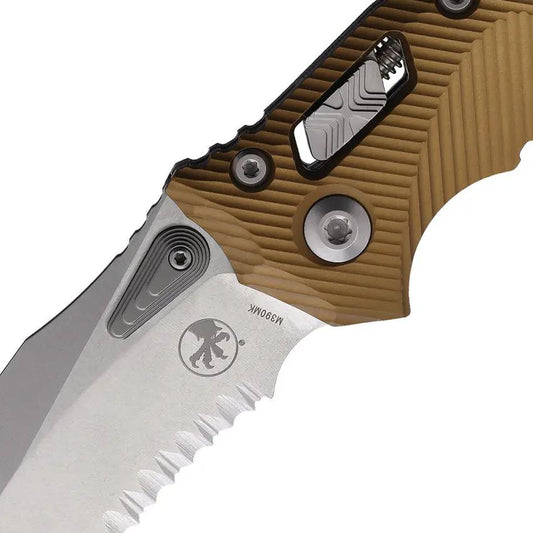 Microtech Amphibian S E Ram Lok Tan Knife With Partially Serrated Premium Bohler M390MK Blade For Tactical EDC by Microtech