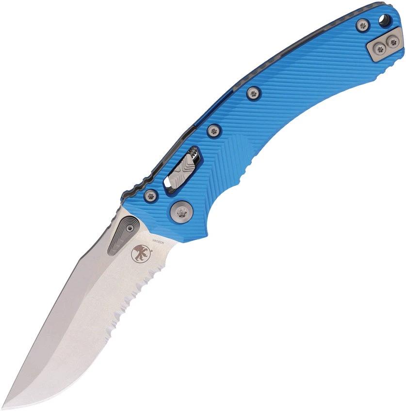 Microtech Amphibian SE RamLok SW Partially Serrated M390MK Blade Blue Aluminum Handle Tactical Knife for Collectors by Microtech