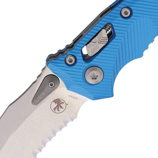 Microtech Amphibian SE RamLok SW Partially Serrated M390MK Blade Blue Aluminum Handle Tactical Knife for Collectors by Microtech