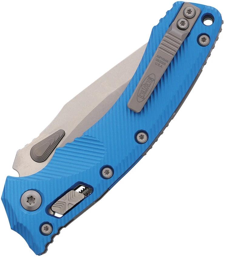 Microtech Amphibian SE RamLok SW Partially Serrated M390MK Blade Blue Aluminum Handle Tactical Knife for Collectors by Microtech