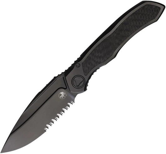 Premium Microtech Anax Framelock Knife DLC Coated Steel Blade Partially Serrated With Carbon Fiber Inlay For EDC Enthusiasts by Microtech