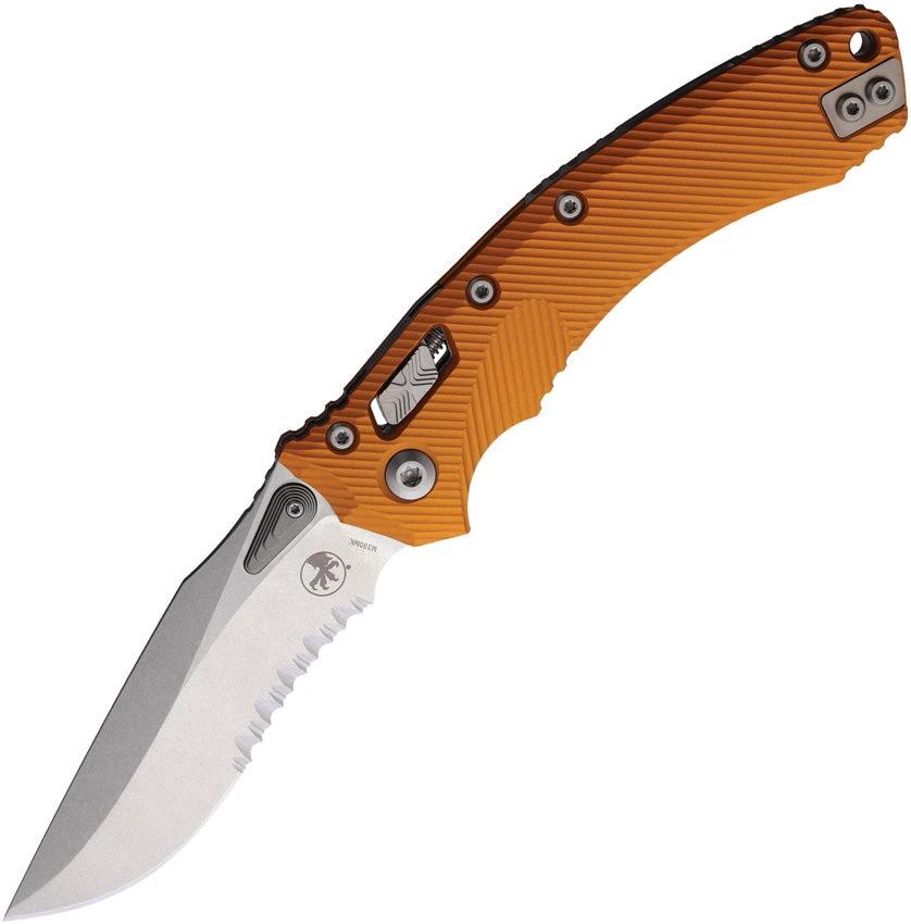 Microtech Amphibian Ram Lok Folding Knife For EDC Enthusiasts With 4 Inch Bohler M390MK Blade Orange Aluminum Handle by Microtech