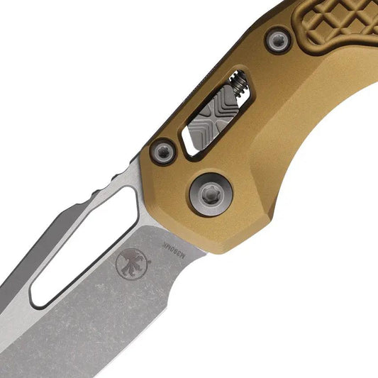 Microtech Ram-Lok Tri Grip AP Tan With Apocalyptic Finish Bohler M390MK Handle For Tactical EDC Enthusiasts 210-10APFRTA by Microtech