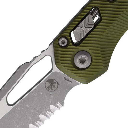 Microtech MSI Ram Lok Knife 3.75 Inch Bohler M390MK Blade Apocalyptic Finish OD Green Fluted Aluminum Handle EDC Ready by Microtech
