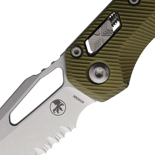 Microtech Ram Lok MSI Folding Knife OD Green Aluminum Handle 3.75 Inch Bohler M390MK Blade Partially Serrated EDC by Microtech