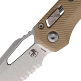 Microtech Ram Lok SW FS Tan Knife For EDC Enthusiasts With 3.75in Serrated M390 Blade And Tan G10 Handle by Microtech