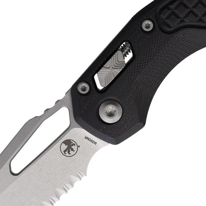 Microtech Ram Lok SW FS Black Frag Pattern G10 EDC Knife Five Inch Closed Three And Three Quarter Inch Blade M390 by Microtech