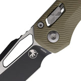Microtech Ram-Lok S/E Fluted OD Green G10 Knife 3.75in Bohler M390MK Two-Tone Sheepsfoot EDC Pocket Clip by Microtech