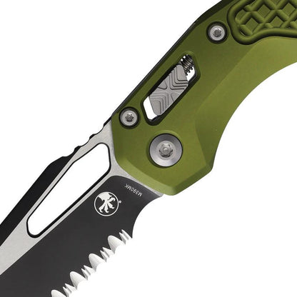 Microtech Ram-Lok PS OD Knife With Bohler M390MK Two-Tone Serrated Sheepsfoot Blade OD Green Aluminum Handle For EDC by Microtech