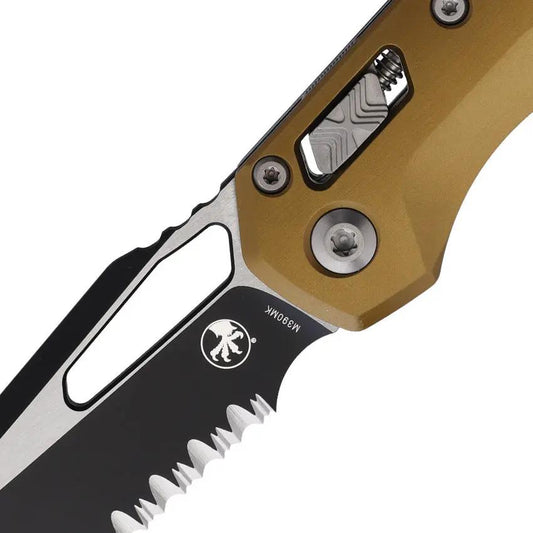Microtech Ram Lok Tan PS Folding Knife With Bohler M390MK Blade Partially Serrated Aluminum Handle EDC Tactical by Microtech