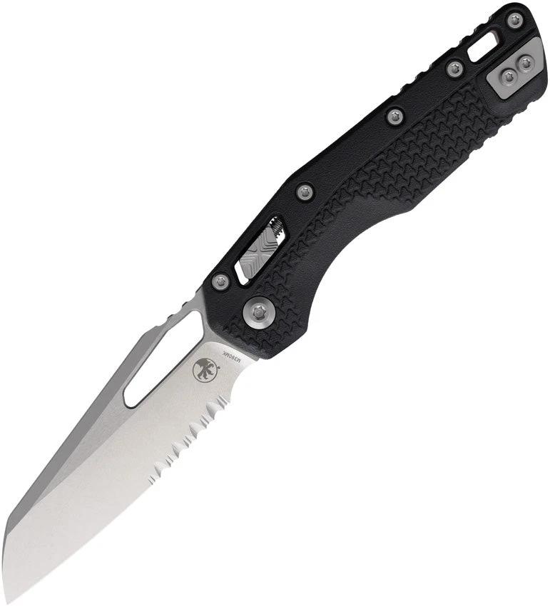 Microtech Ram-Lok MSI Folding Knife Black Tri-Grip M390 Sheepsfoot Partial Serrations 3.75in Blade For EDC Enthusiasts by Microtech