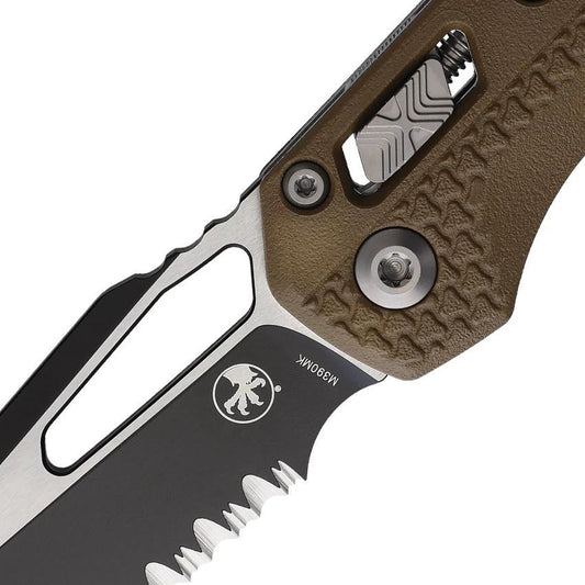 Microtech Ram-Lok Tri Grip Knife DE 210T-2PMDE With Partially Serrated Bohler M390MK Blade And Dark Earth Tri-Grip Handle by Microtech
