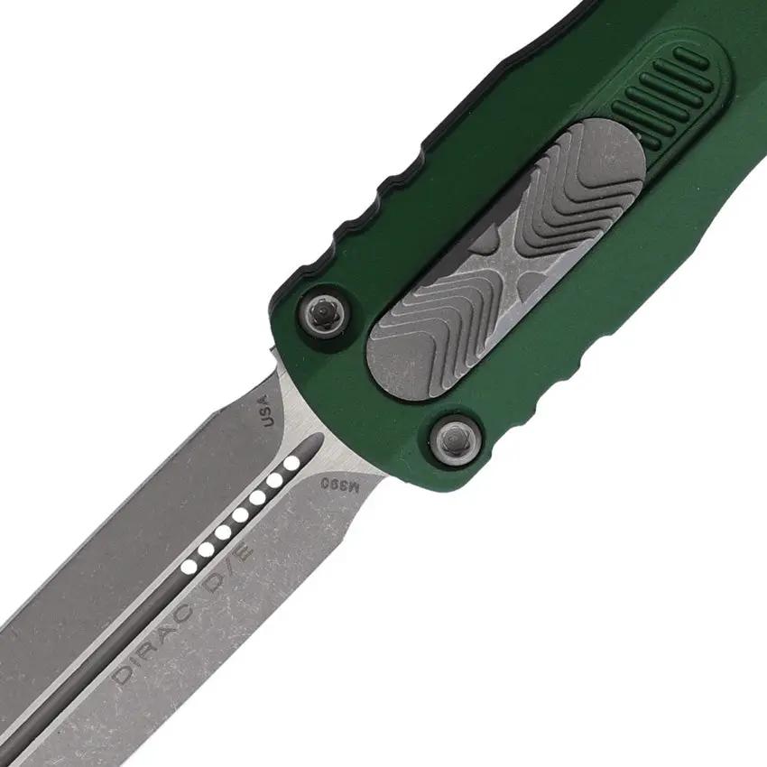 Microtech Auto Dirac Double Edge OTF Knife Emerald Green Aluminum Handle Glass Breaker 3 Inch M390 For Tactical EDC by Microtech
