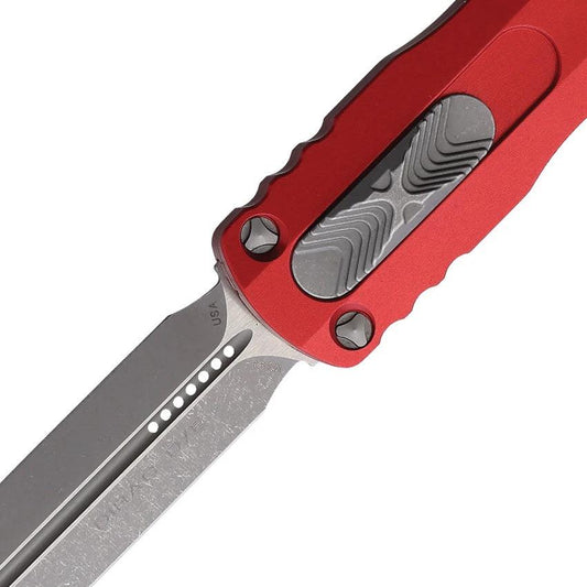 Microtech Auto Dirac DE OTF 3 Inch Knife Red Apocalyptic Finish Glass Breaker For EDC Enthusiasts by Microtech